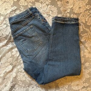 Cheeky Straight High Rise Open Hem Blue Denim Jeans